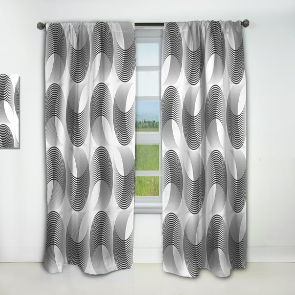 Designart 'Black and White Geometric Pattern IX' Mid-Century Modern Curtain Panel