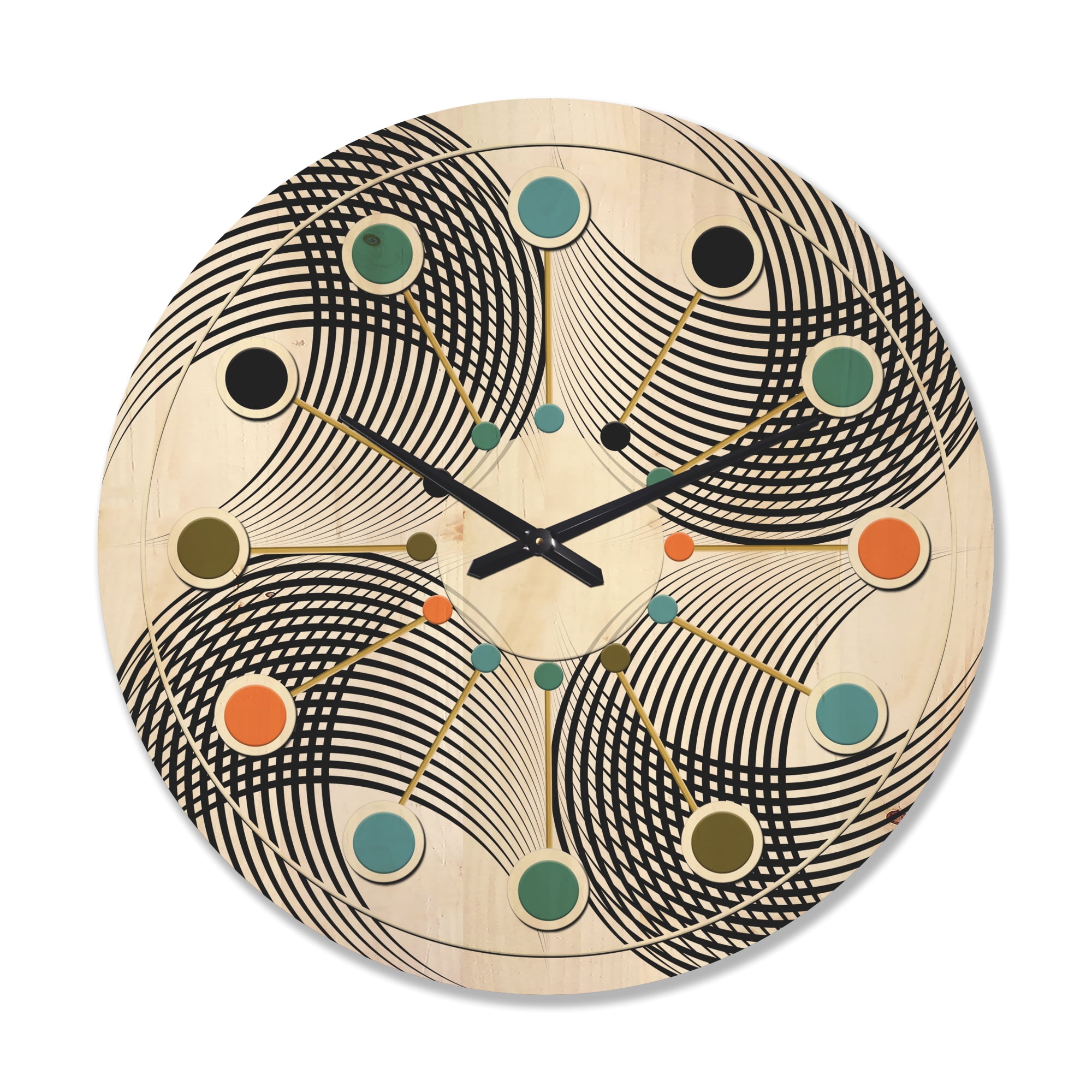 Designart 'Black and White Geometric Pattern IX' Mid-Century Modern Wood Wall Clock