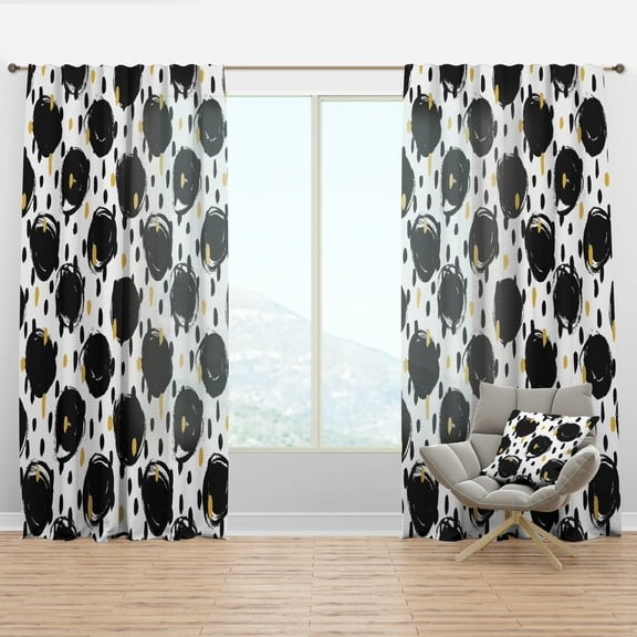 Designart 'Black and White Geometric Pattern V' Mid-Century Modern Curtain Panel