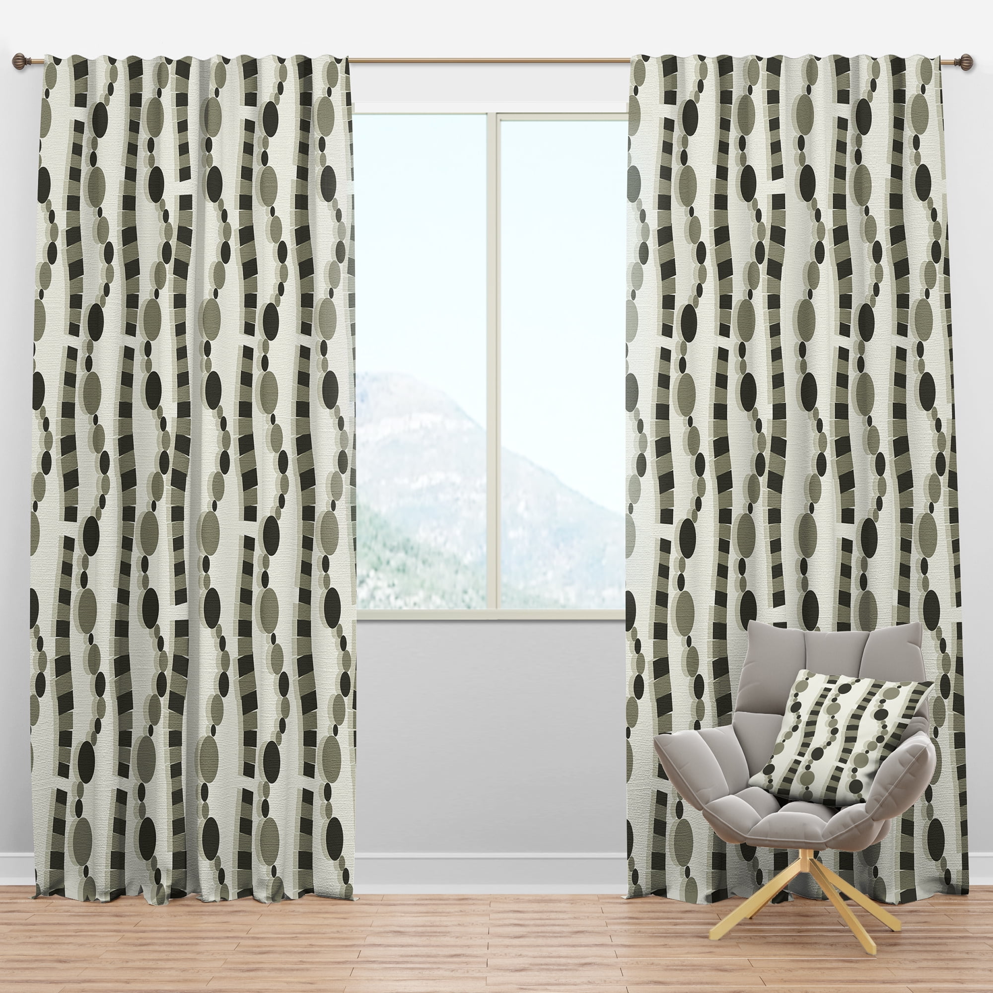 Designart 'Black and White Geometric Pattern VI' Mid-Century Modern Blackout Curtain Panel