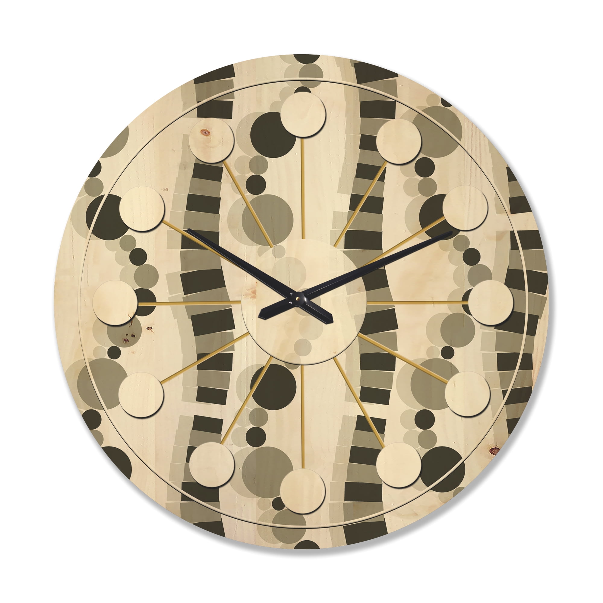 Designart 'Black and White Geometric Pattern VI' Mid-Century Modern Wood Wall Clock