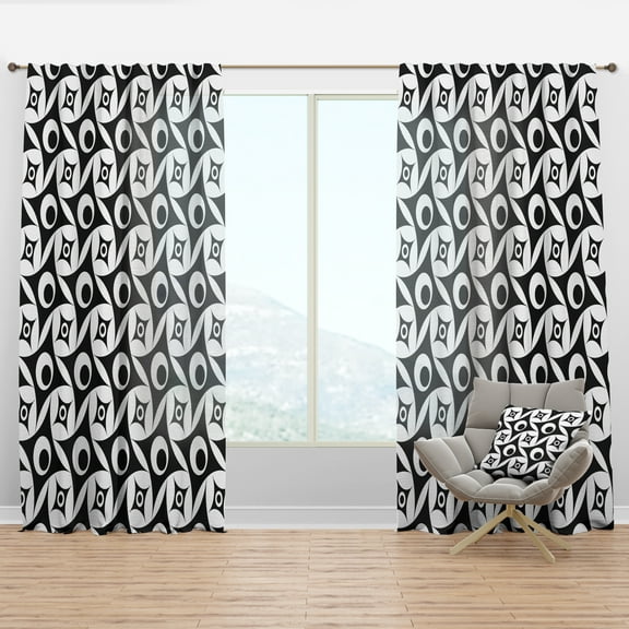 Designart 'Black and White Geometric Pattern VII' Mid-Century Modern Curtain Panel