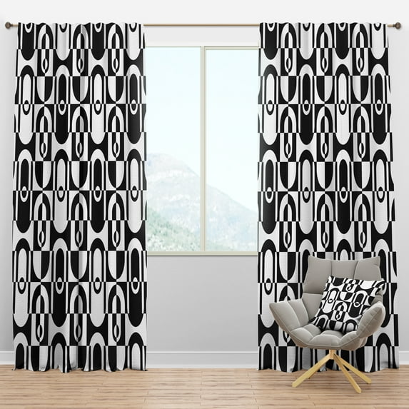 Designart 'Black and White Geometric Pattern VIII' Mid-Century Modern Blackout Curtain Panel