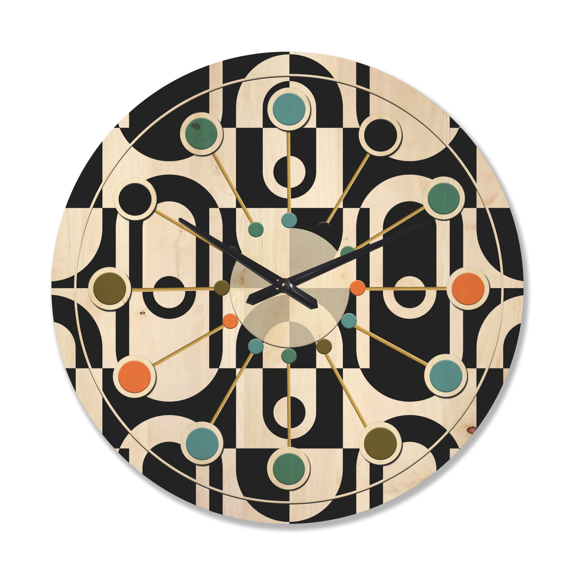 Designart 'Black and White Geometric Pattern VIII' Mid-Century Modern Wood Wall Clock