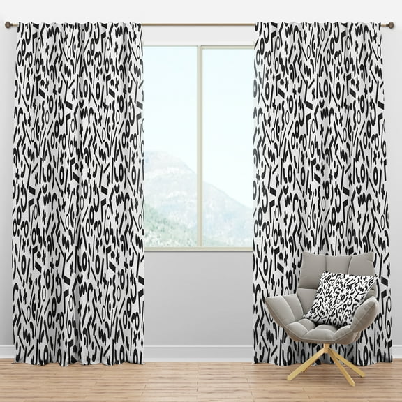 Designart 'Black and White Geometric Pattern X' Mid-Century Modern Blackout Curtain Panel