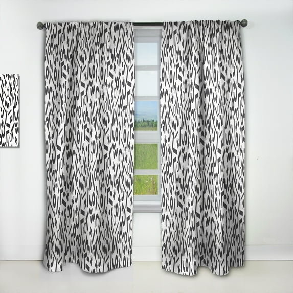 Designart 'Black and White Geometric Pattern X' Mid-Century Modern Curtain Panel