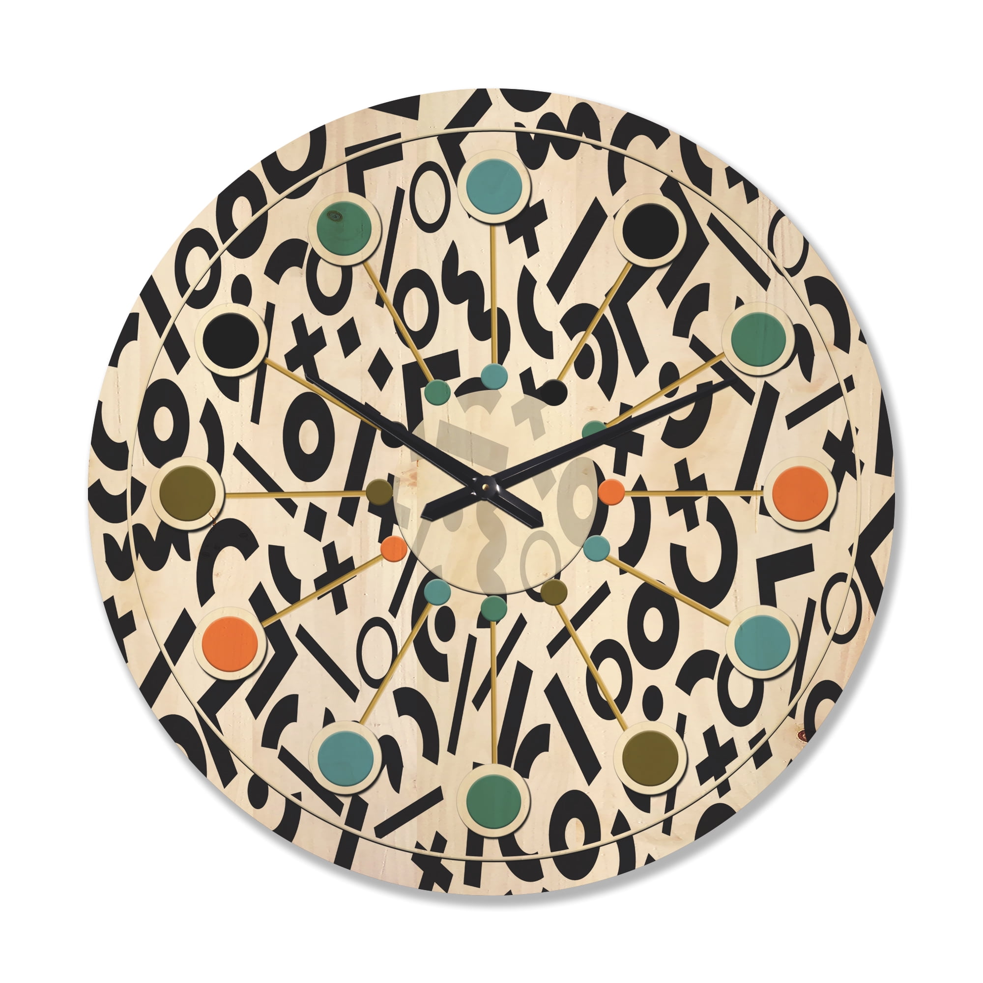 Designart 'Black and White Geometric Pattern X' Mid-Century Modern Wood Wall Clock