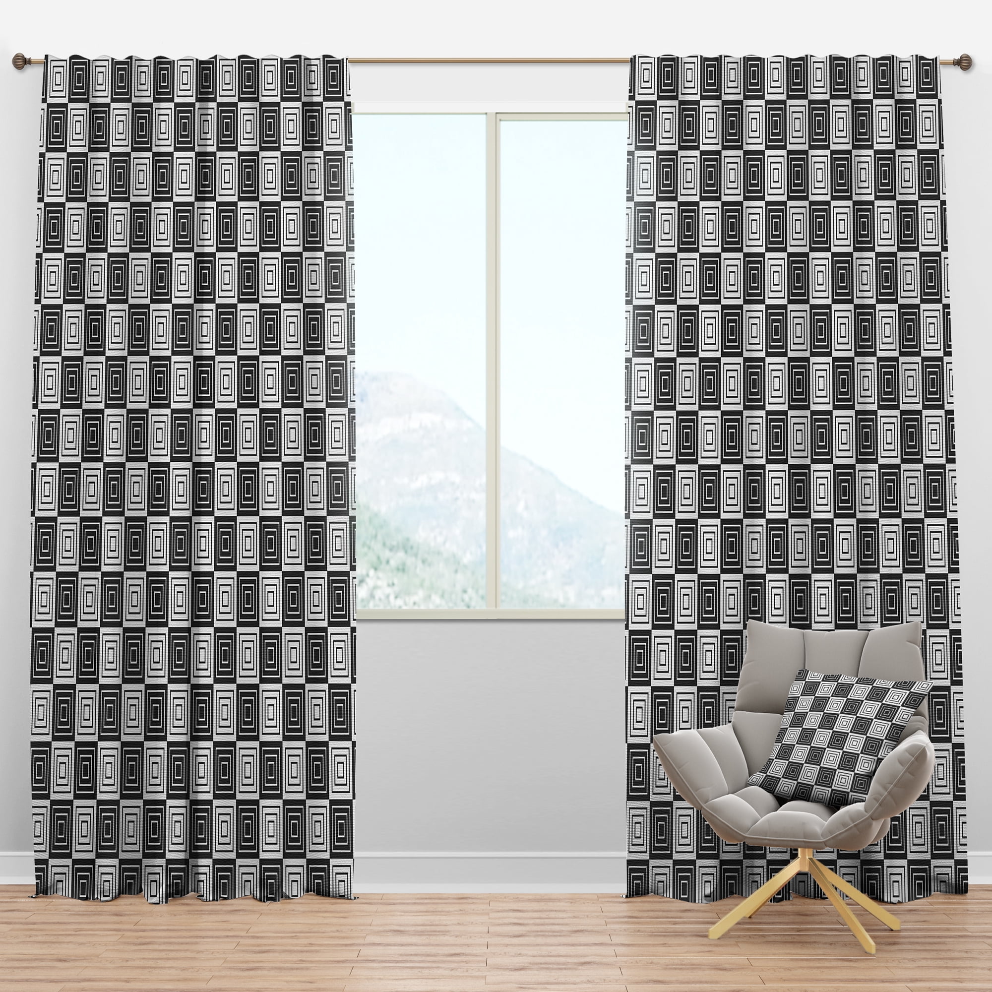 Designart 'Black and White Geometric Pattern XI' Mid-Century Modern Blackout Curtain Panel