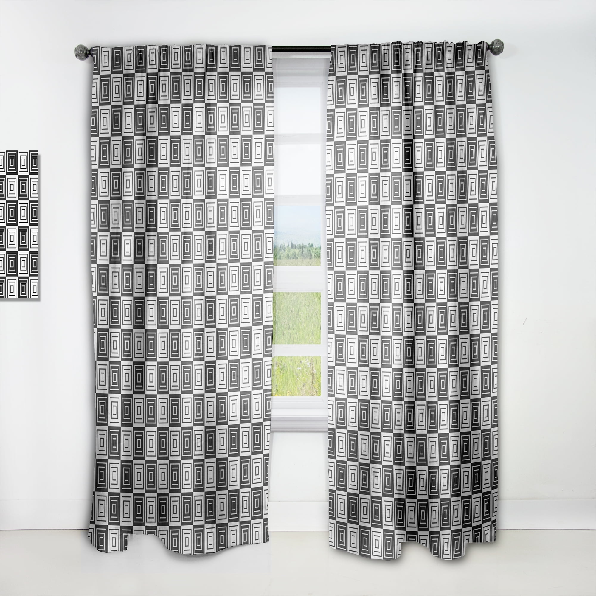 Designart 'Black and White Geometric Pattern XI' Mid-Century Modern Curtain Panel
