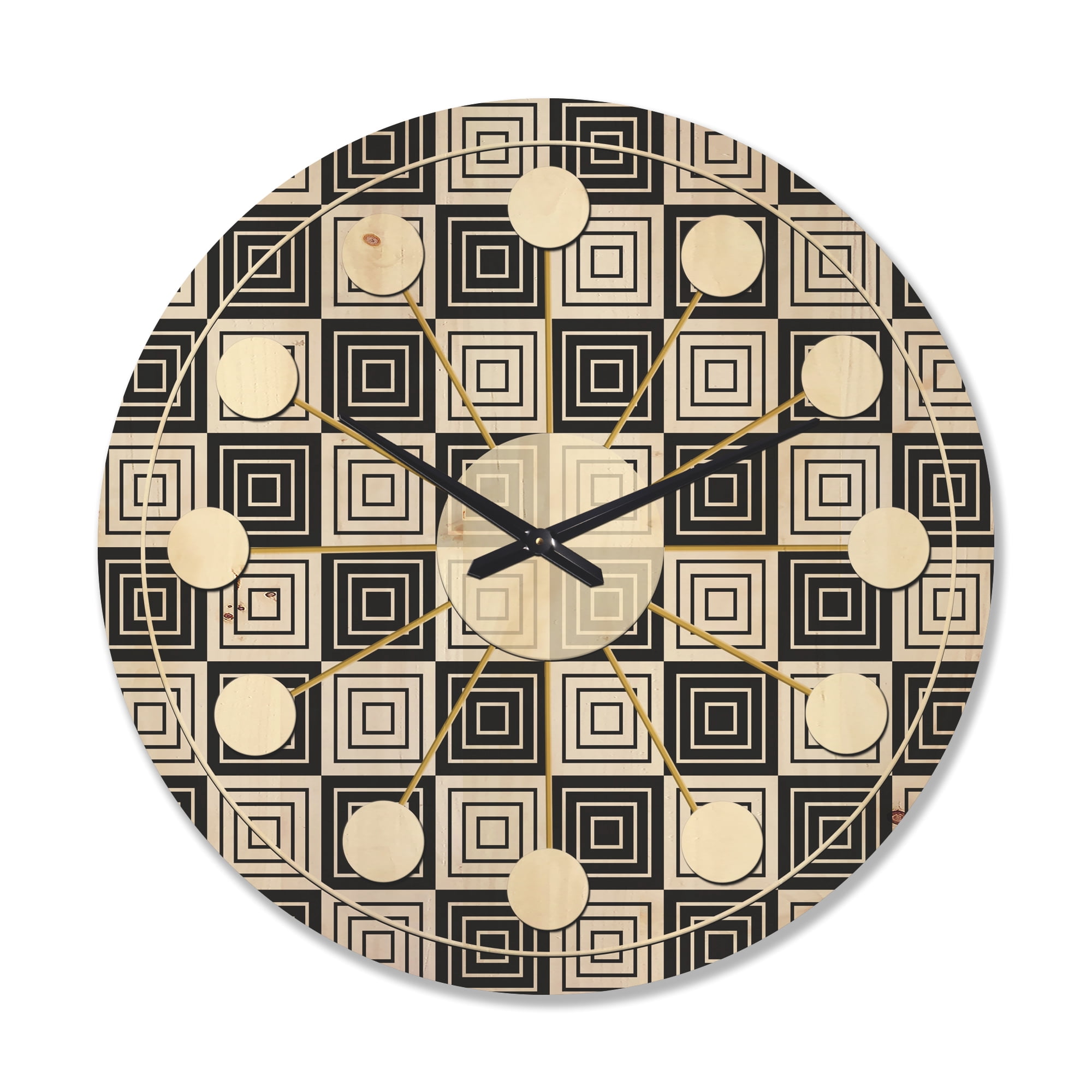 Designart 'Black and White Geometric Pattern XI' Mid-Century Modern Wood Wall Clock
