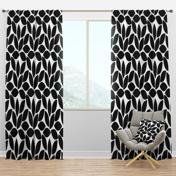Designart 'Black and White Geometric Pattern XII' Mid-Century Modern Blackout Curtain Panel