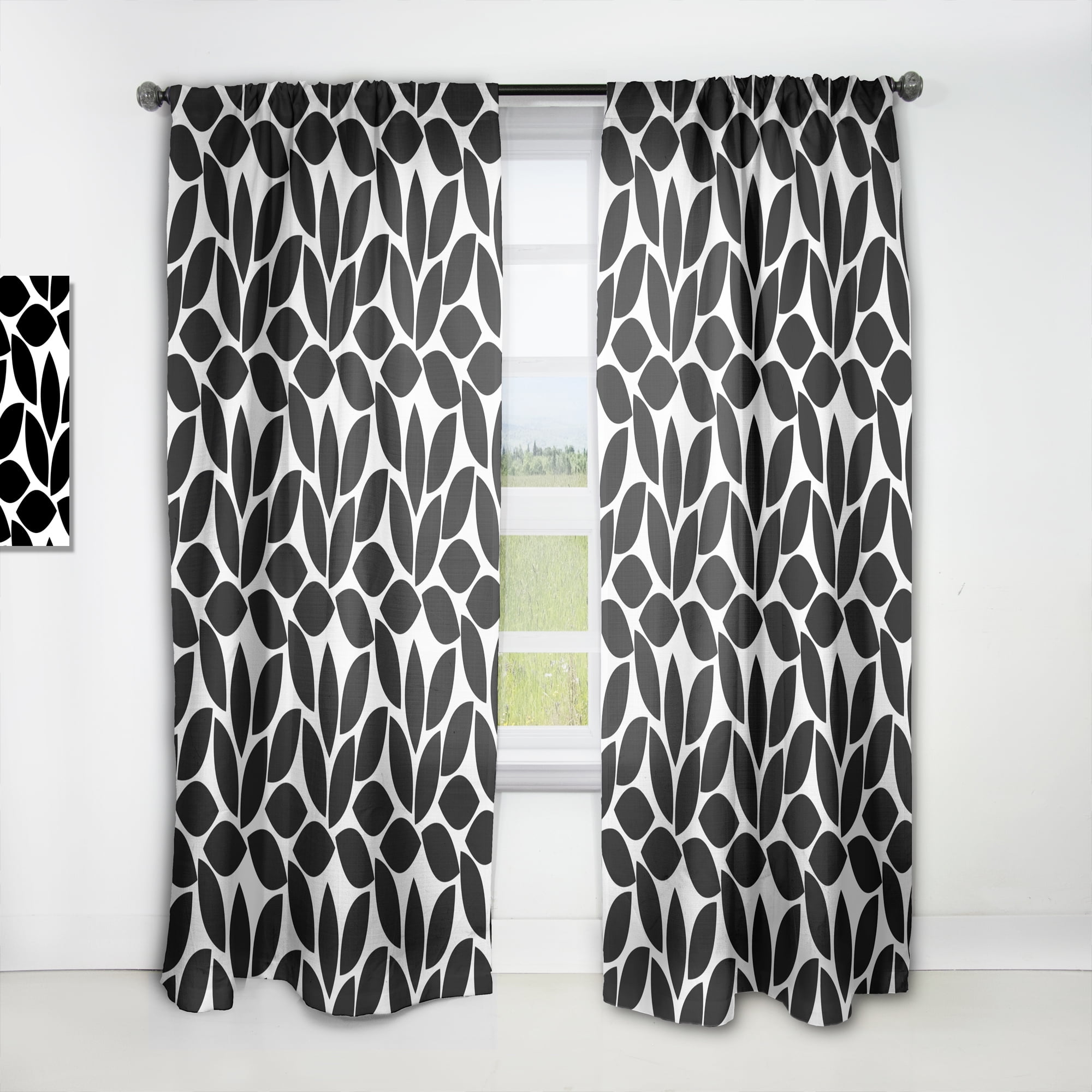 Designart 'Black and White Geometric Pattern XII' Mid-Century Modern Curtain Panel