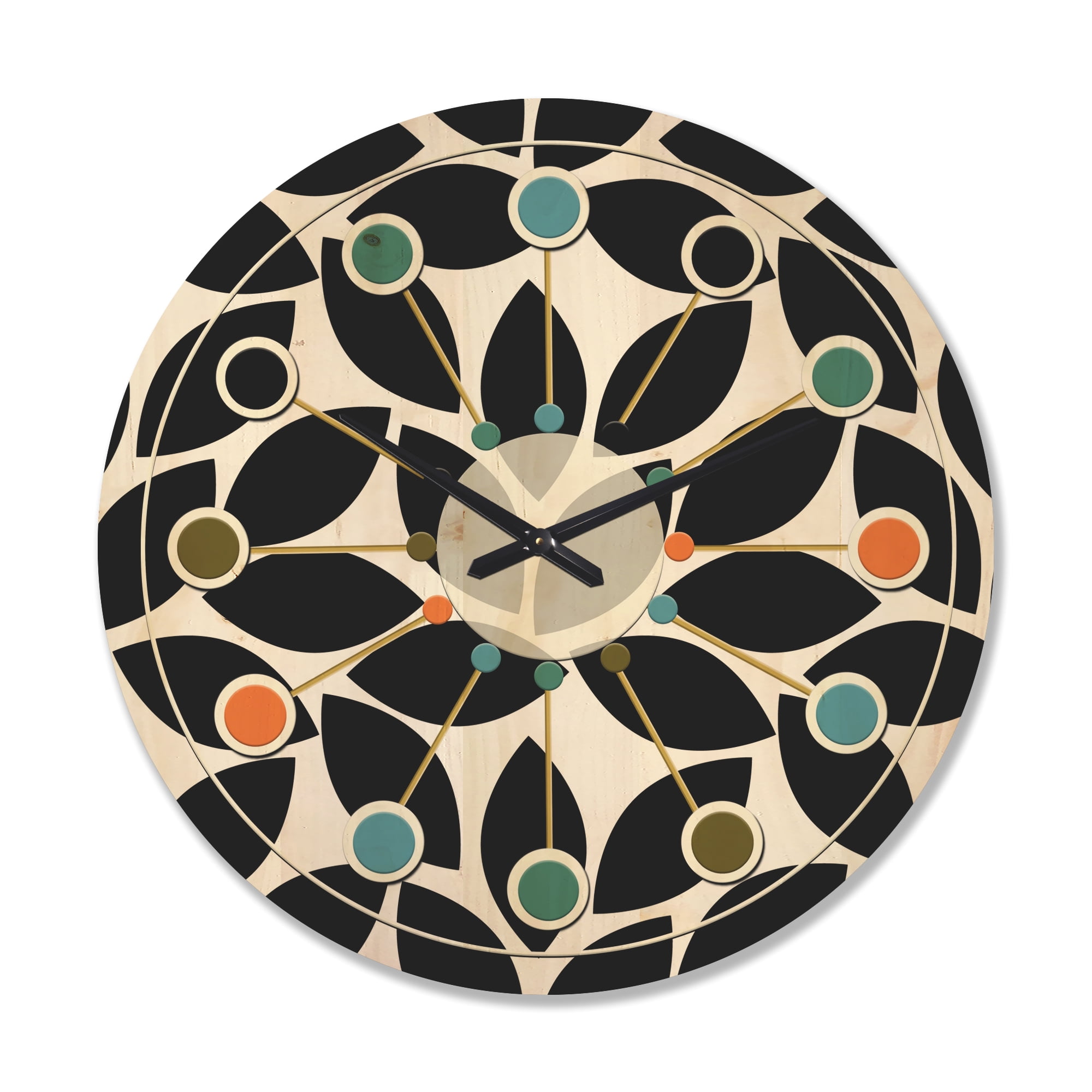 Designart 'Black and White Geometric Pattern XII' Mid-Century Modern Wood Wall Clock