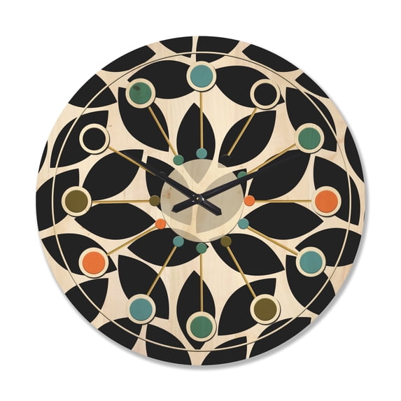 Designart 'Black and White Geometric Pattern XII' Mid-Century Modern Wood Wall Clock