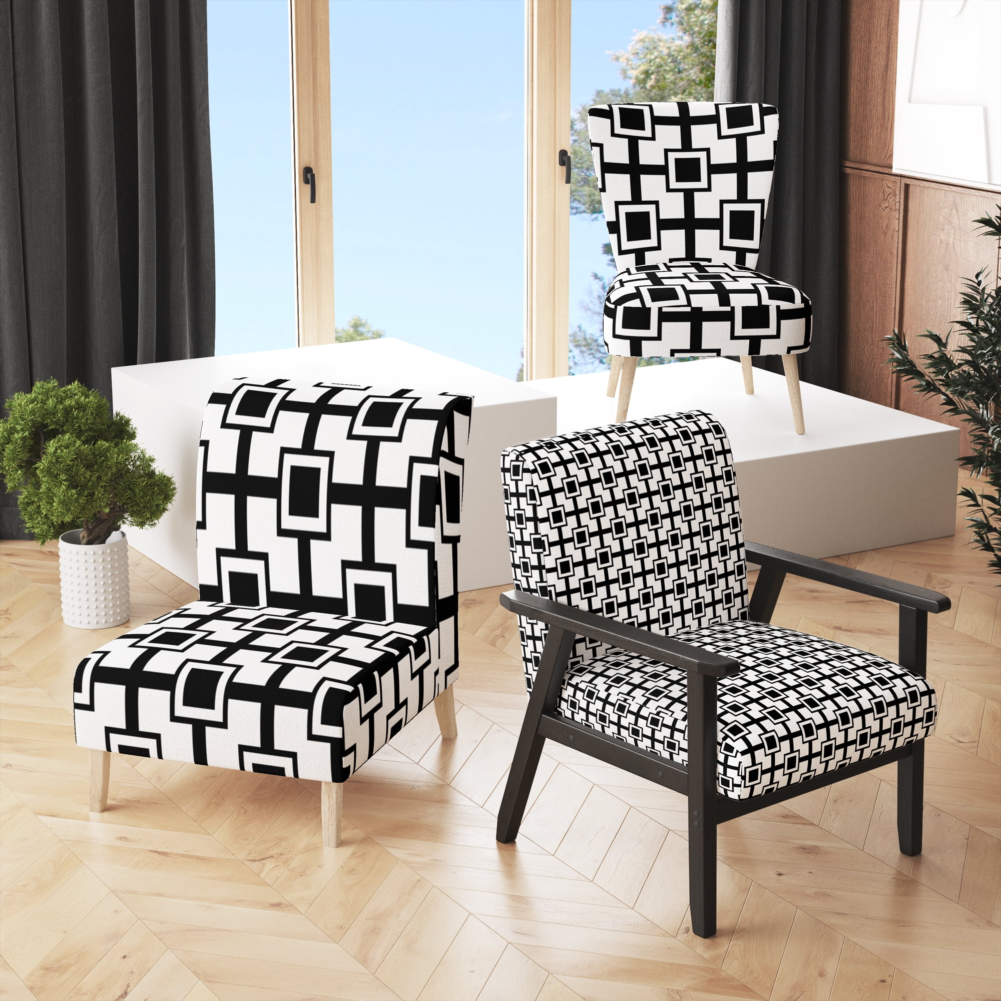 Designart "Black and White Geometric " Upholstered Patterned Accent ...