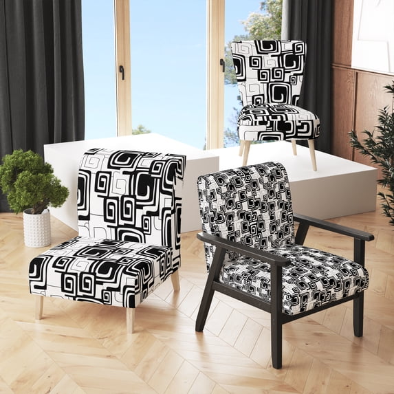 Designart "Black and White Geometric" Upholstered Patterned Accent Chair and Arm Chair