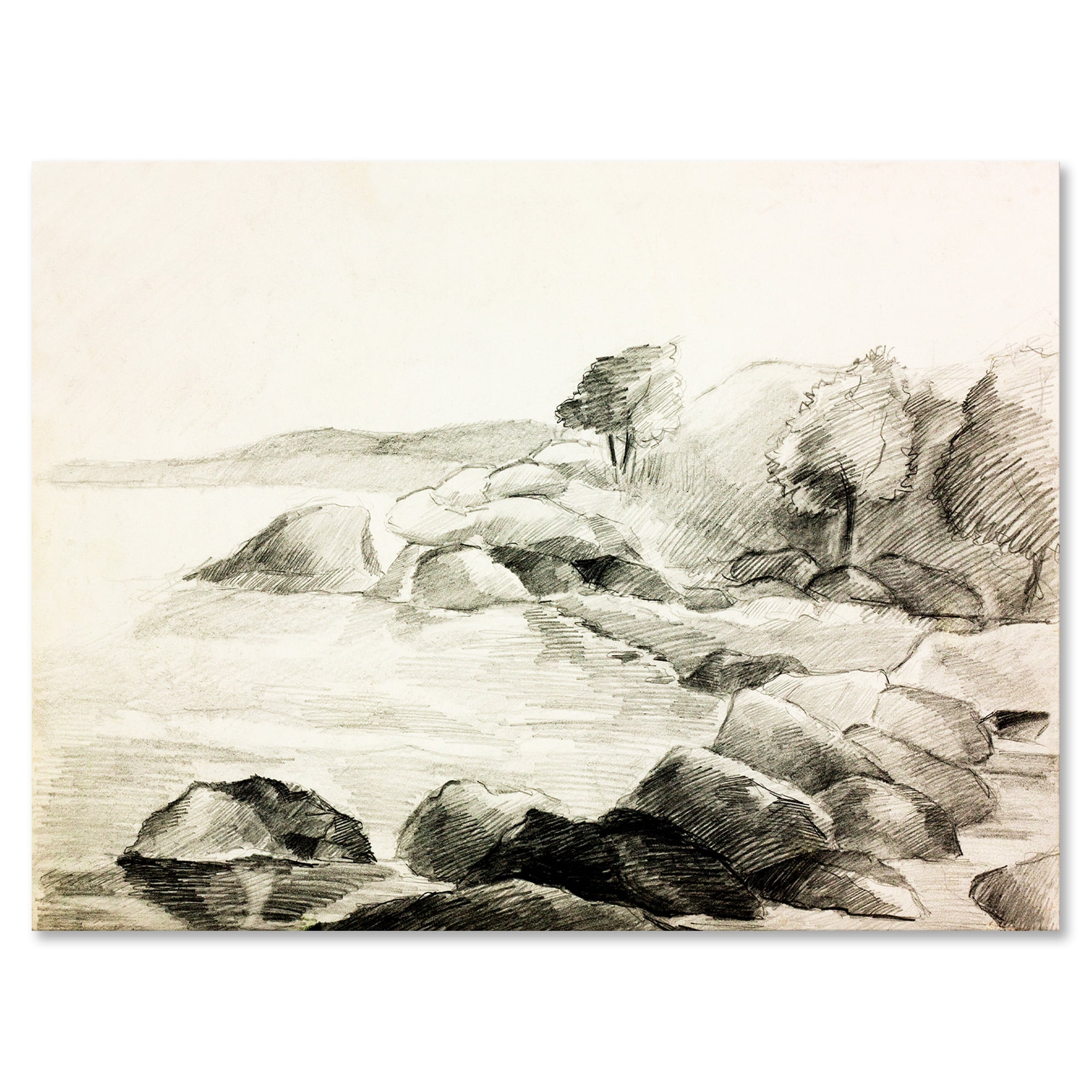 Designart ' Black and White Lake Shore ' Nautical & Coastal Canvas Wall Art Print