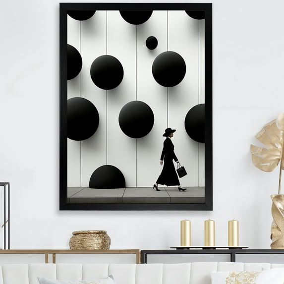 Designart "Black and White Minimalist Woman" Inspirational Framed Wall Art - Glam Black Fashion Entryway Framed Wall Art Print