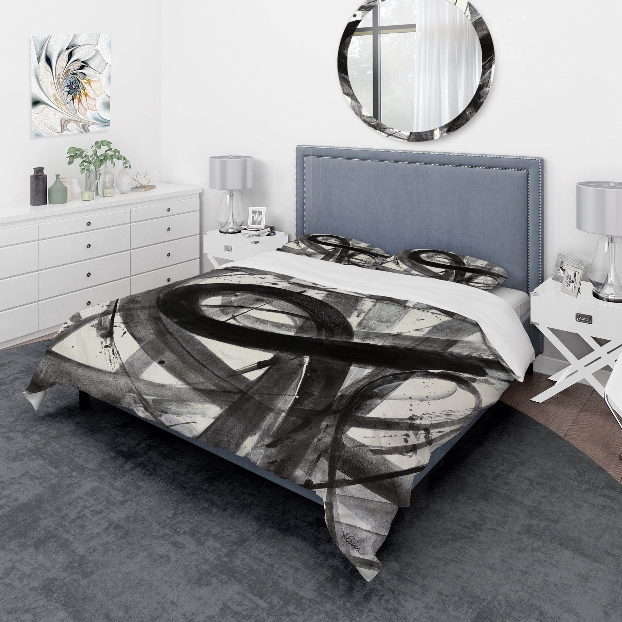 Designart 'Black and White Minimalistic Painting' Geometric Duvet Cover Set