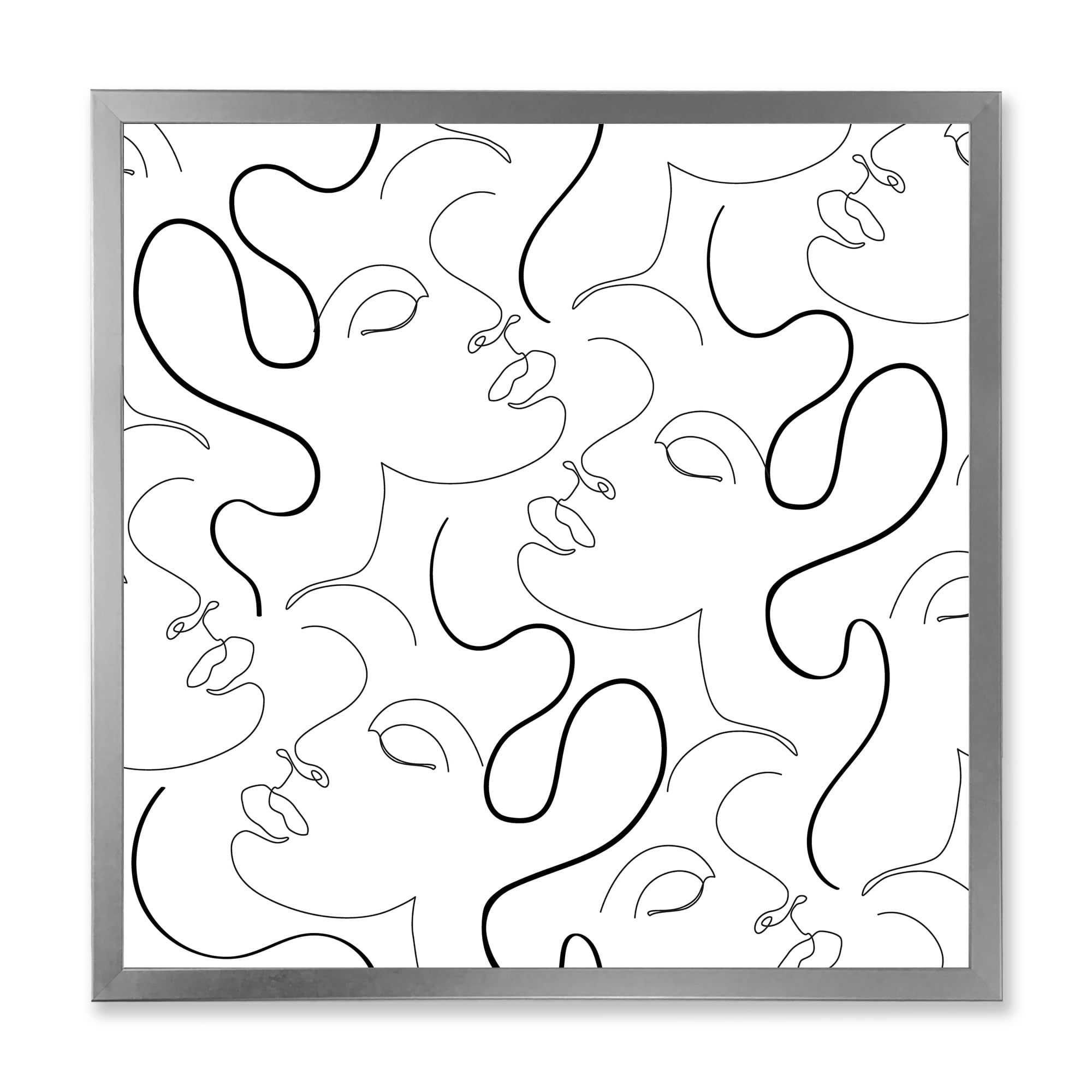 Designart 'Black and White One Line Drawing Portraits' Modern Framed Art Print