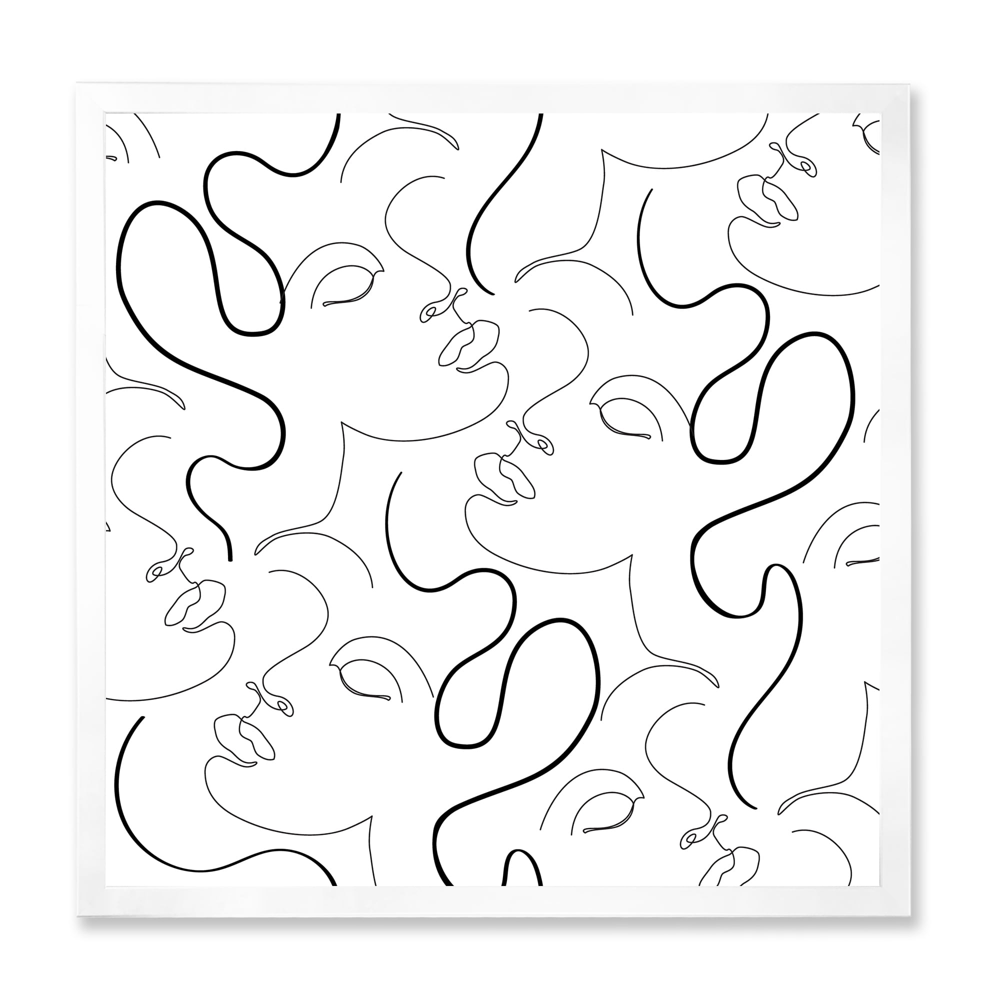 Designart 'Black and White One Line Drawing Portraits' Modern Framed Art Print