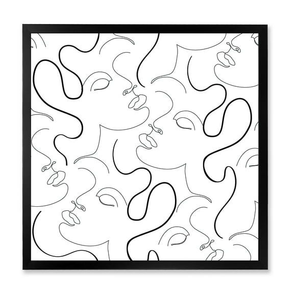 Designart 'Black and White One Line Drawing Portraits' Modern Framed Art Print