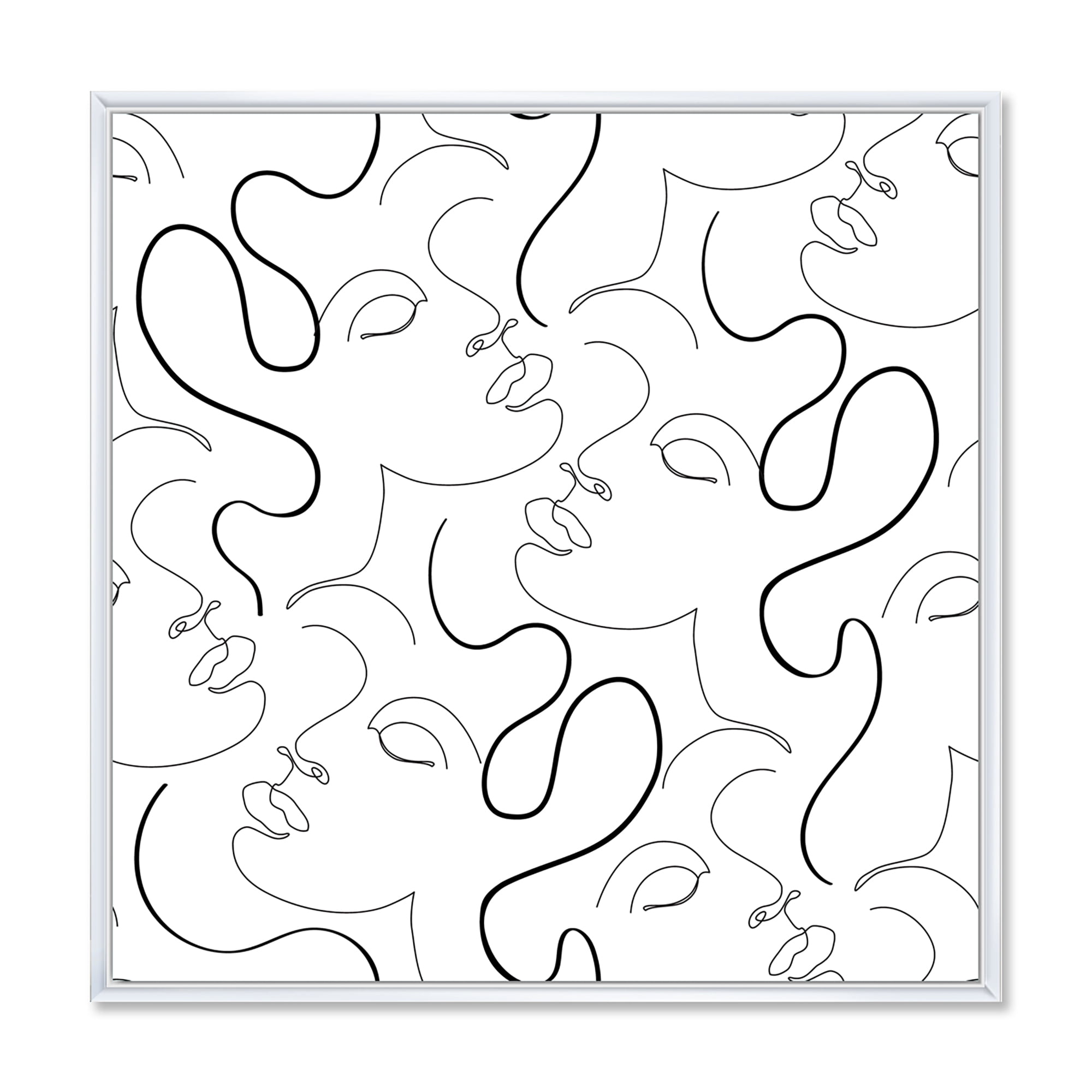 Designart 'Black and White One Line Drawing Portraits' Modern Framed Canvas Wall Art Print