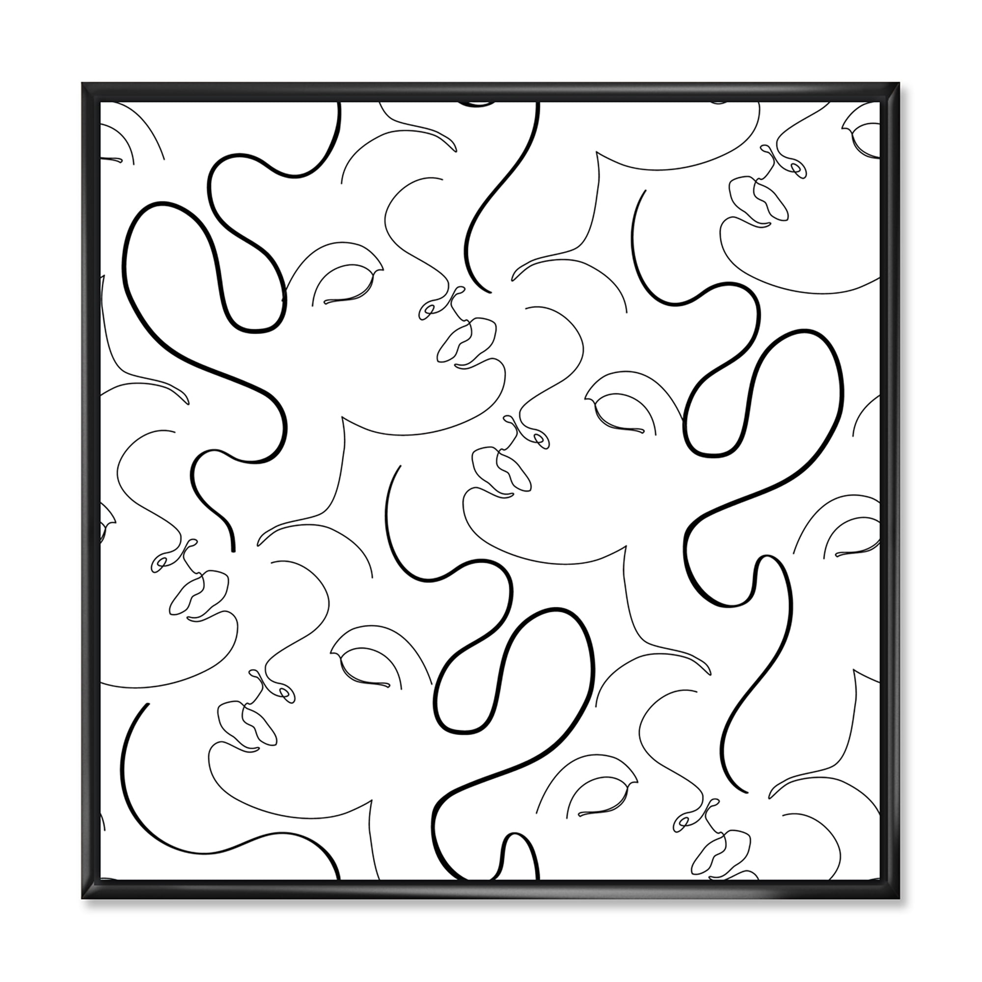 Designart 'Black and White One Line Drawing Portraits' Modern Framed Canvas Wall Art Print