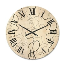 Designart 'Black and White One Line Drawing Portraits' Modern Wood Wall Clock