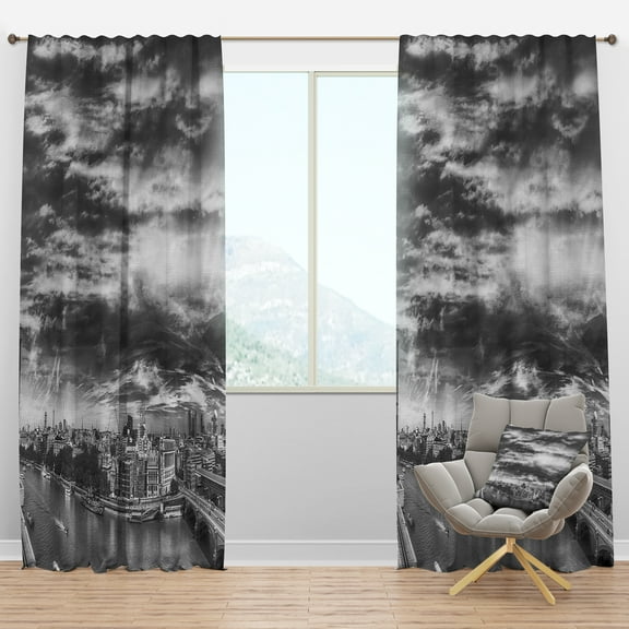 Designart 'Black and White Panoramic London' Cityscape Blackout Curtain Panel