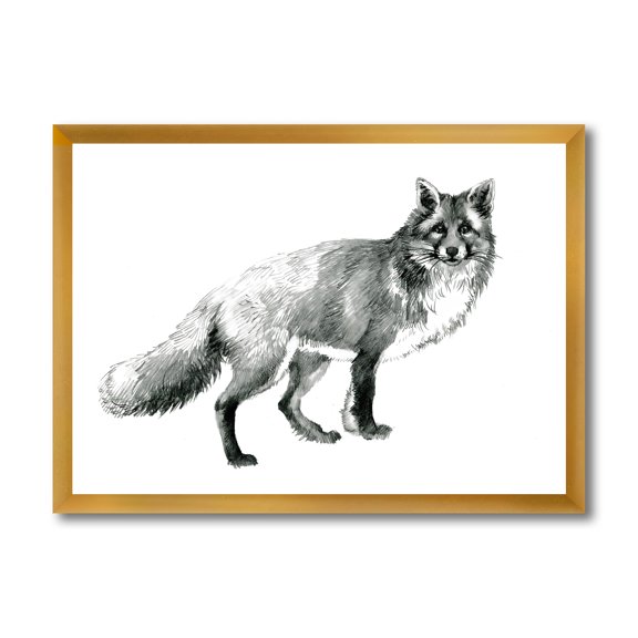Designart 'Black and White Portrait Fox' Farmhouse Framed Art Print