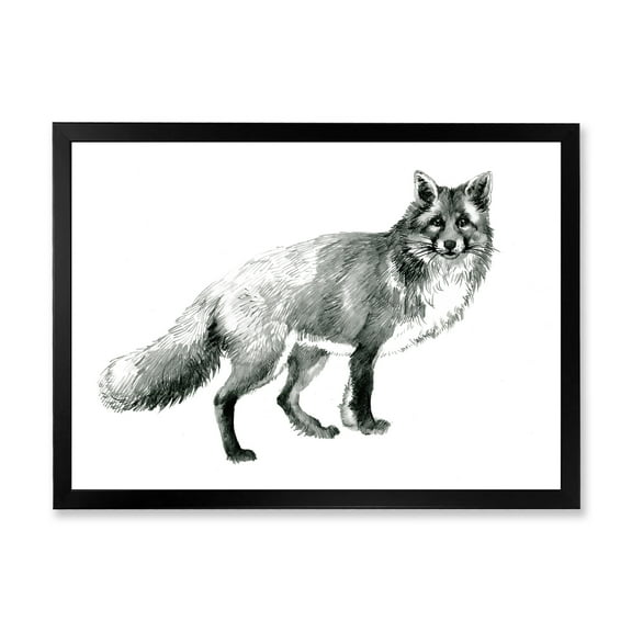 Designart 'Black and White Portrait Fox' Farmhouse Framed Art Print