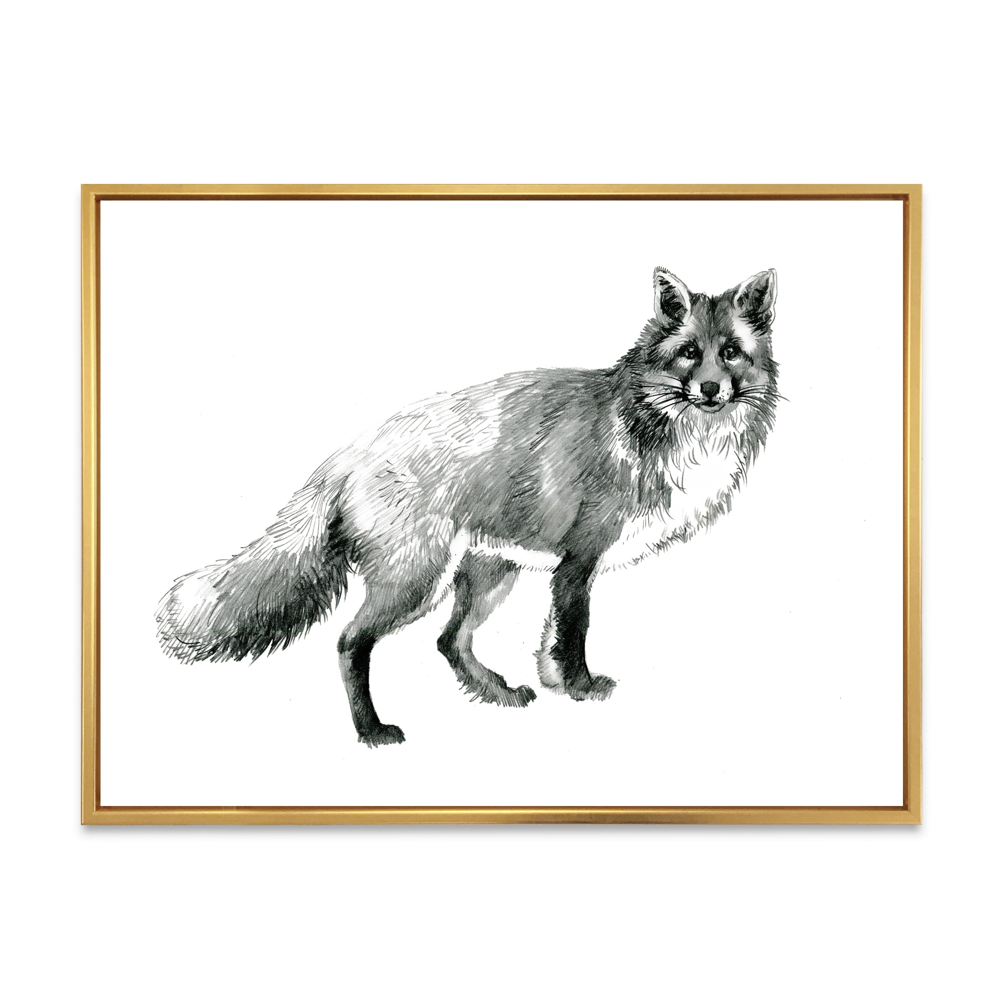 Designart 'Black and White Portrait Fox' Farmhouse Framed Canvas Wall Art Print