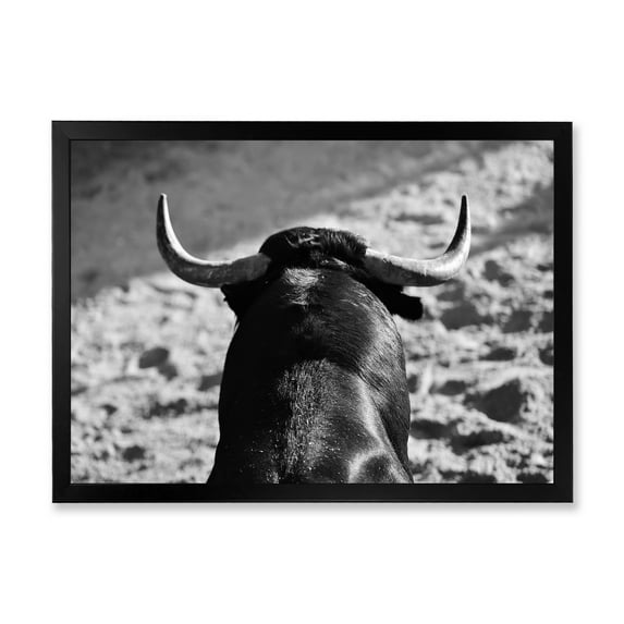 Designart 'Black and White Portrait Of A Spanish Bull II' Farmhouse Framed Art Print