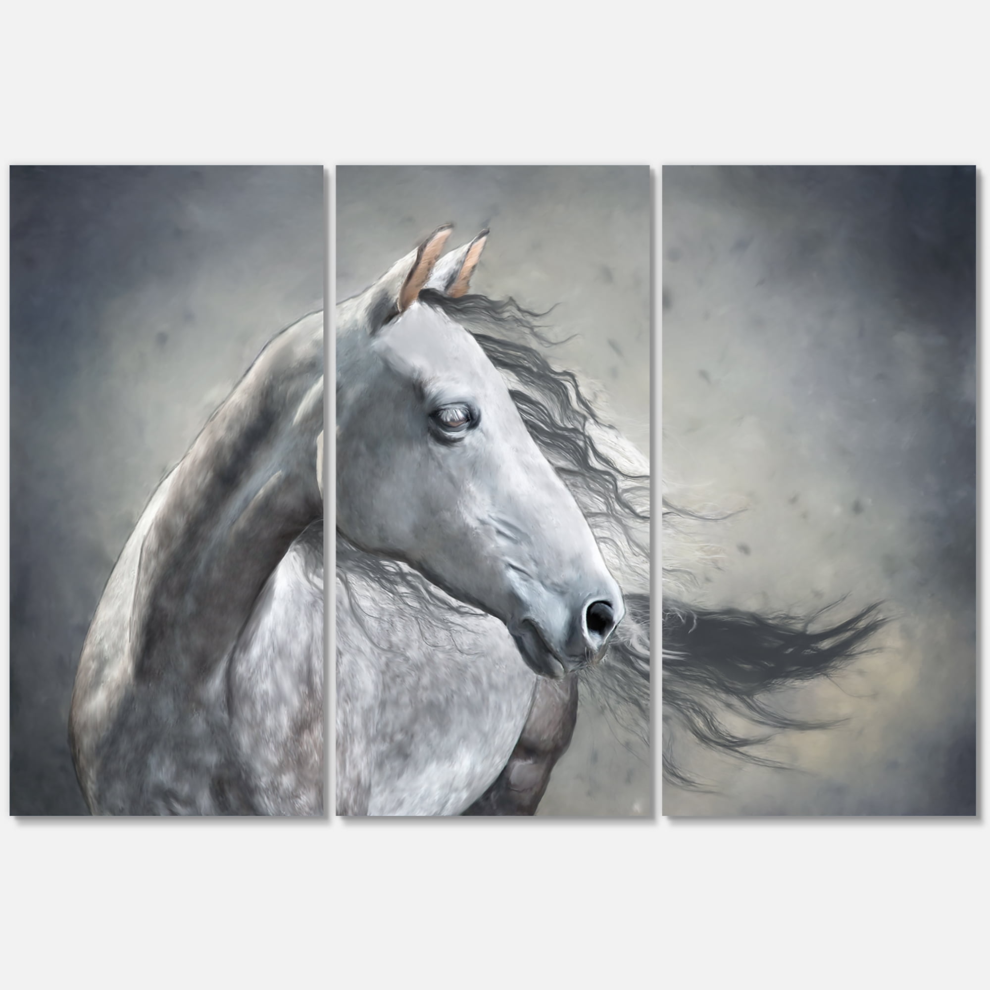 Designart ' Black and White Portrait Of A Wild Horse ' Farmhouse Canvas Wall Art Print