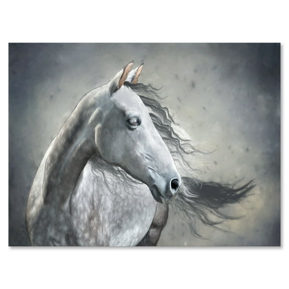 Designart ' Black and White Portrait Of A Wild Horse ' Farmhouse Canvas Wall Art Print
