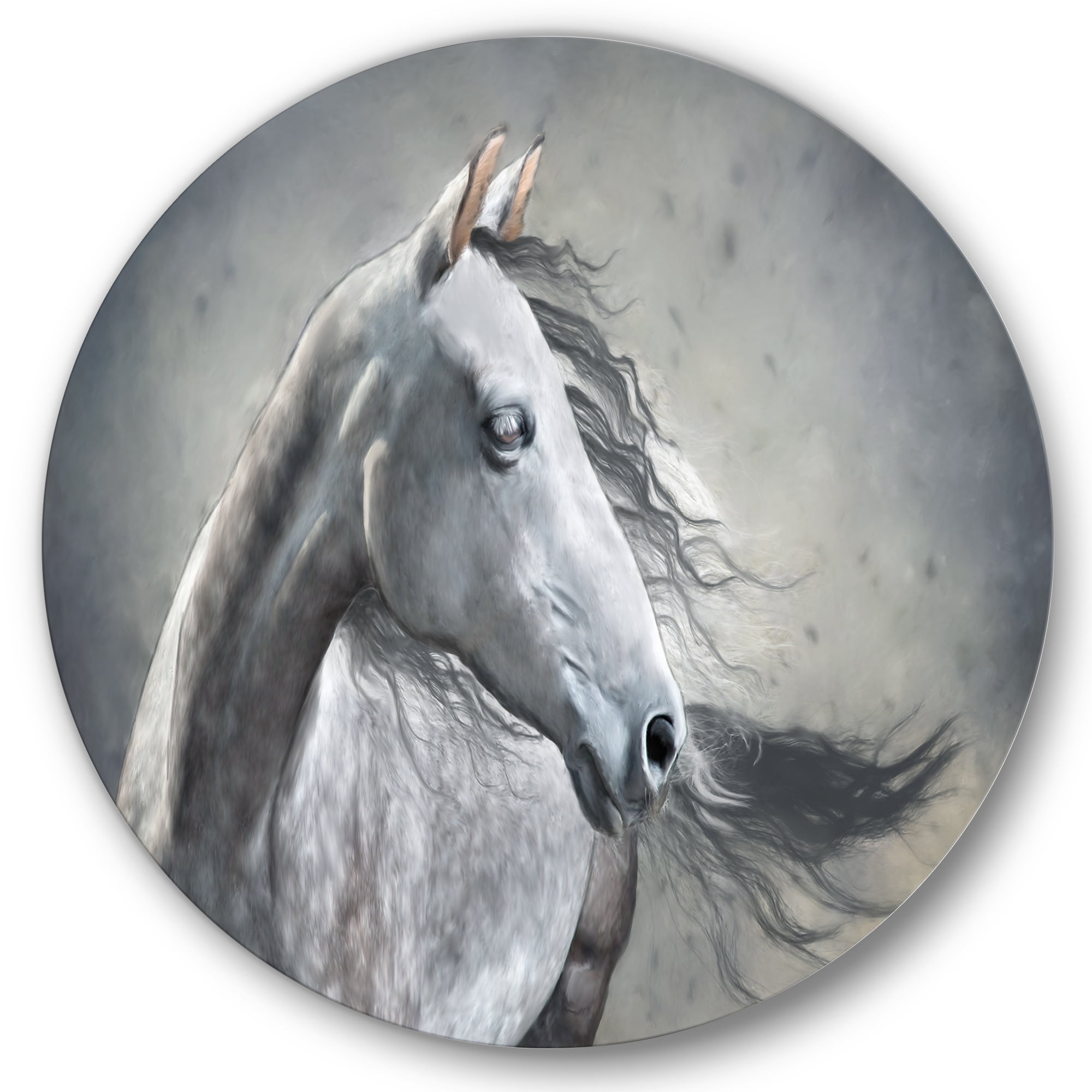 Designart 'Black and White Portrait Of A Wild Horse' Farmhouse Circle Metal Wall Art 23x23 - Disc of 23