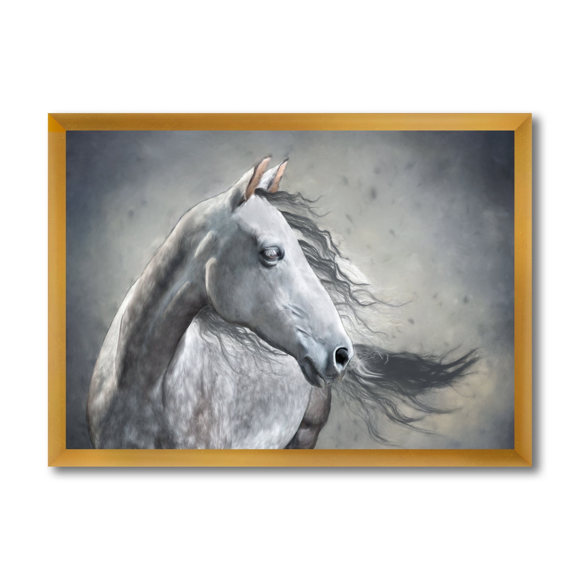 Designart 'Black and White Portrait Of A Wild Horse' Farmhouse Framed Art Print