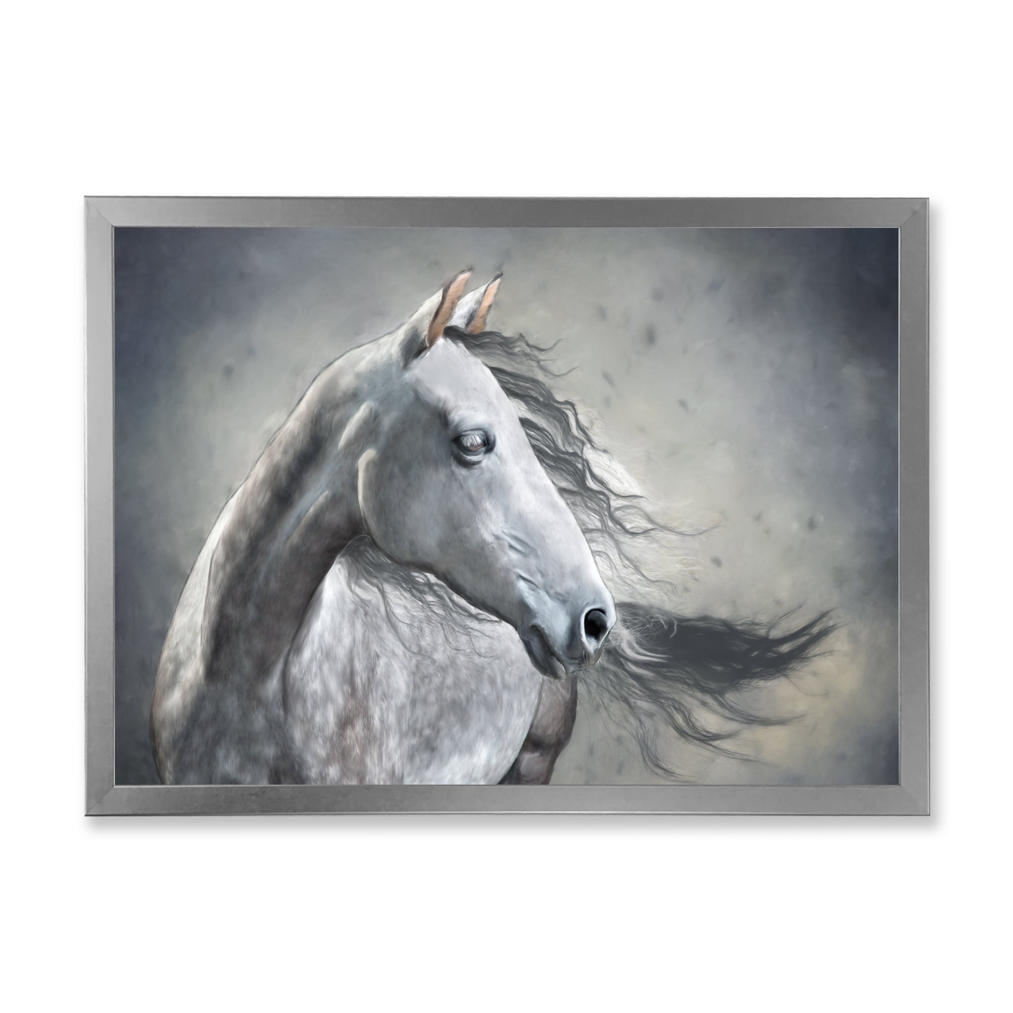 Designart 'Black and White Portrait Of A Wild Horse' Farmhouse Framed Art Print