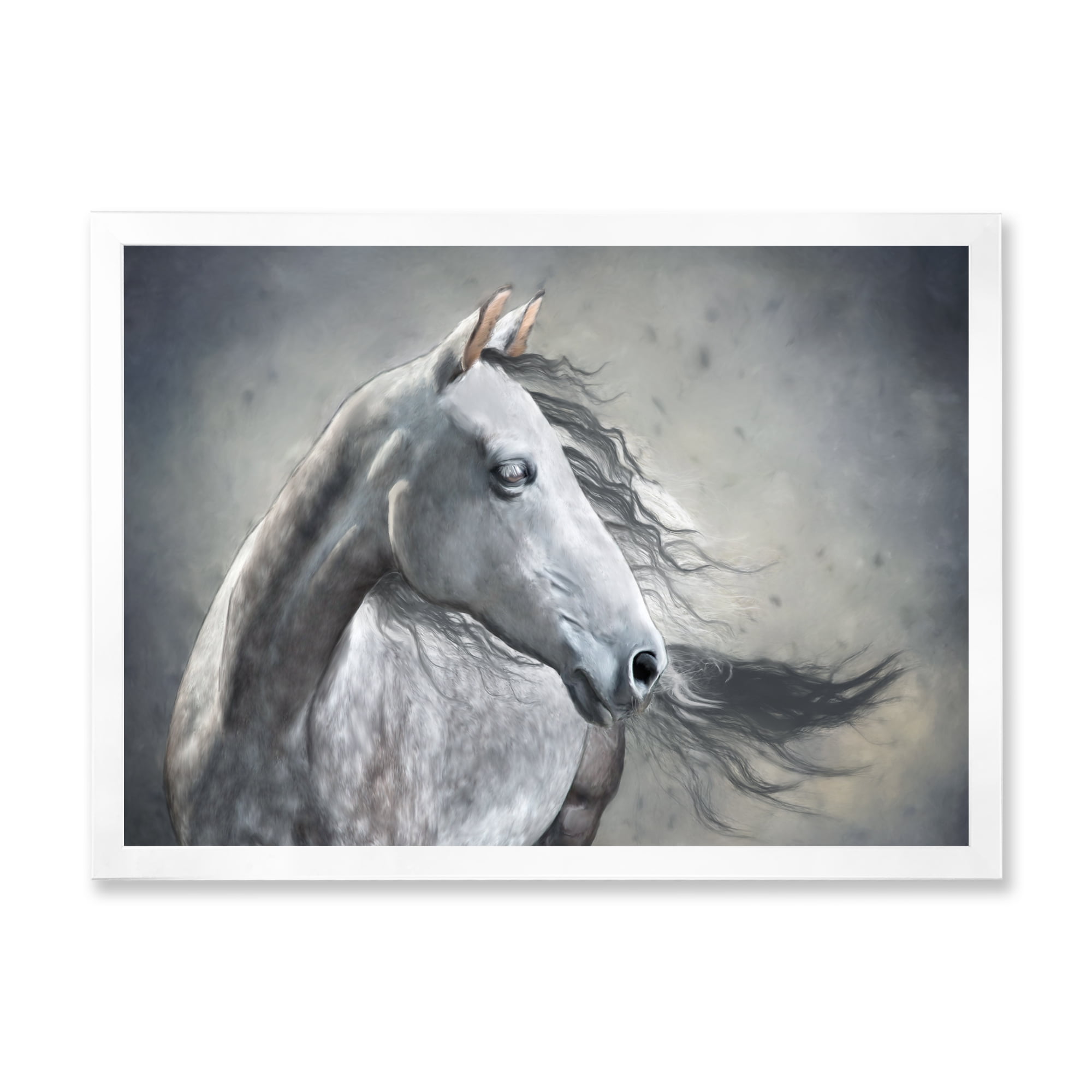 Designart 'Black and White Portrait Of A Wild Horse' Farmhouse Framed Art Print