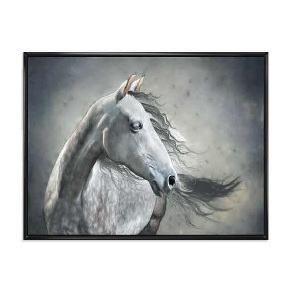 Designart 'Black and White Portrait Of A Wild Horse' Farmhouse Framed Canvas Wall Art Print