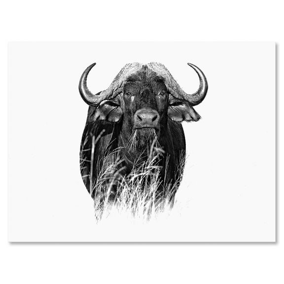 Designart ' Black and White Portrait Of Buffalo IV ' Farmhouse Canvas Wall Art Print