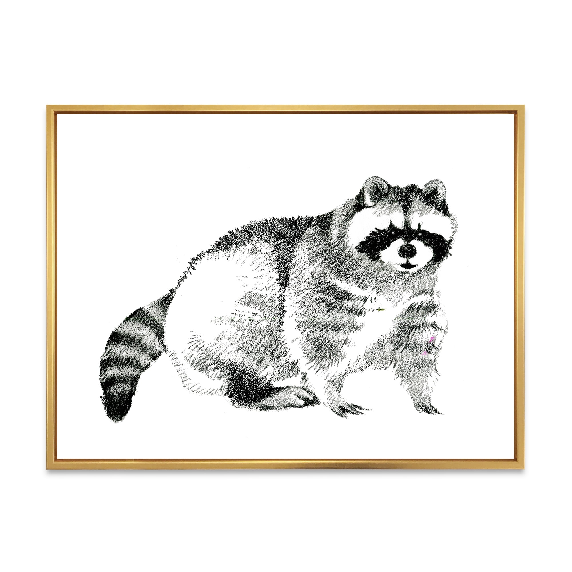 Designart 'Black and White Portrait Of Raccoon' Farmhouse Framed Canvas Wall Art Print