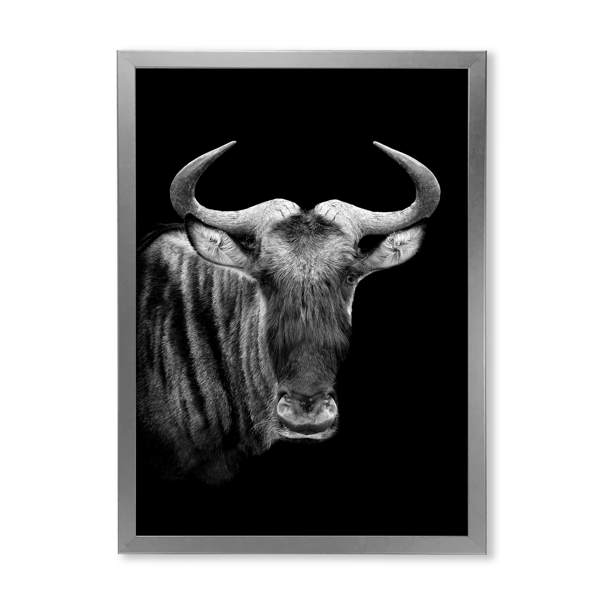 Designart 'Black and White Portrait Of Wildebeest' Farmhouse Framed Art Print
