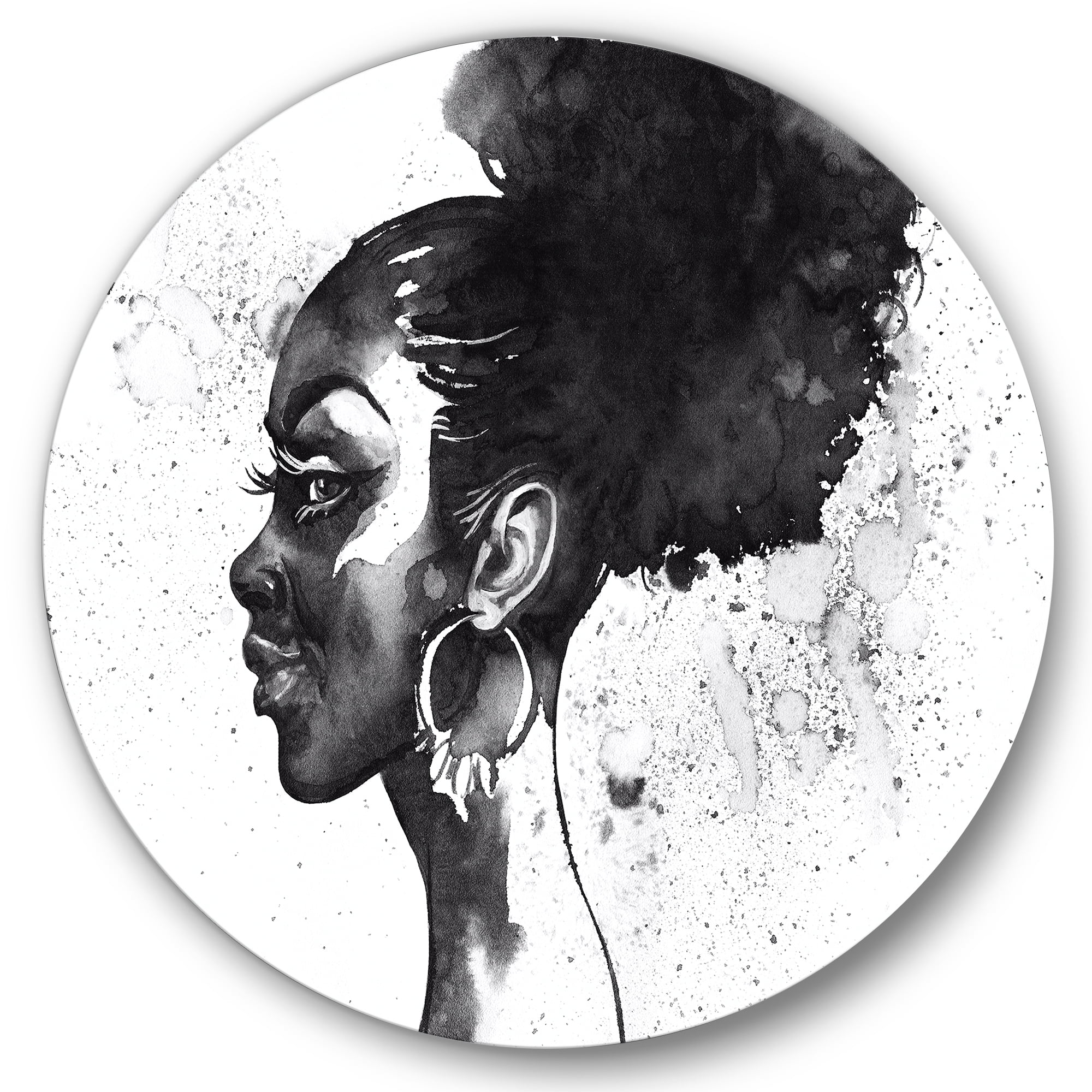 Designart 'Black and White Portrait of African American Woman I' Modern Circle Metal Wall Art 11x11 - Disc of 11