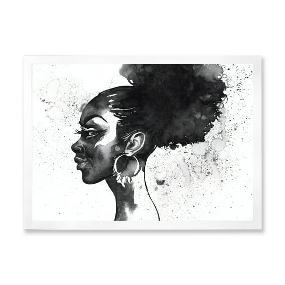 Designart 'Black and White Portrait of African American Woman I' Modern Framed Art Print