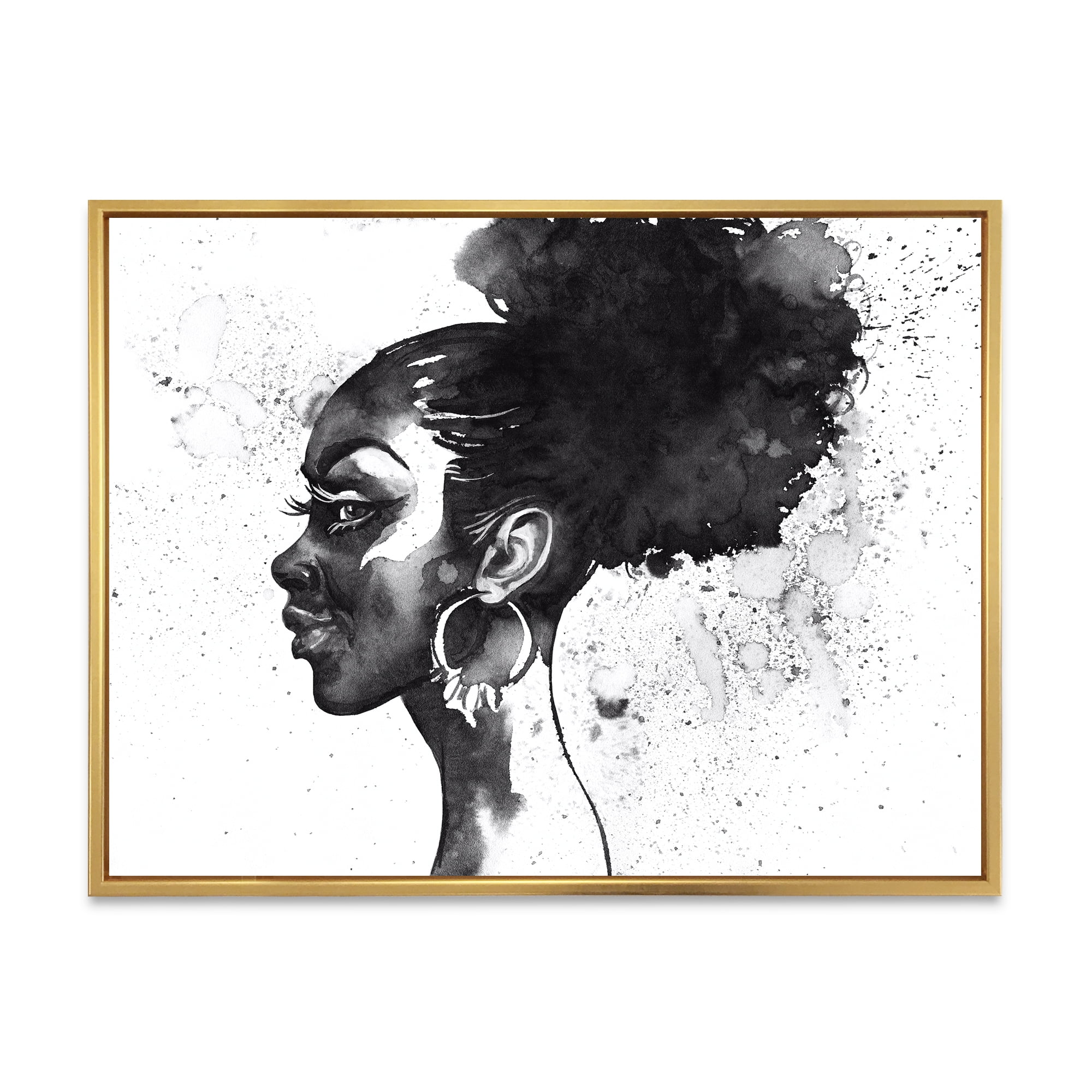 Designart 'Black and White Portrait of African American Woman I' Modern Framed  Canvas Wall Art Print