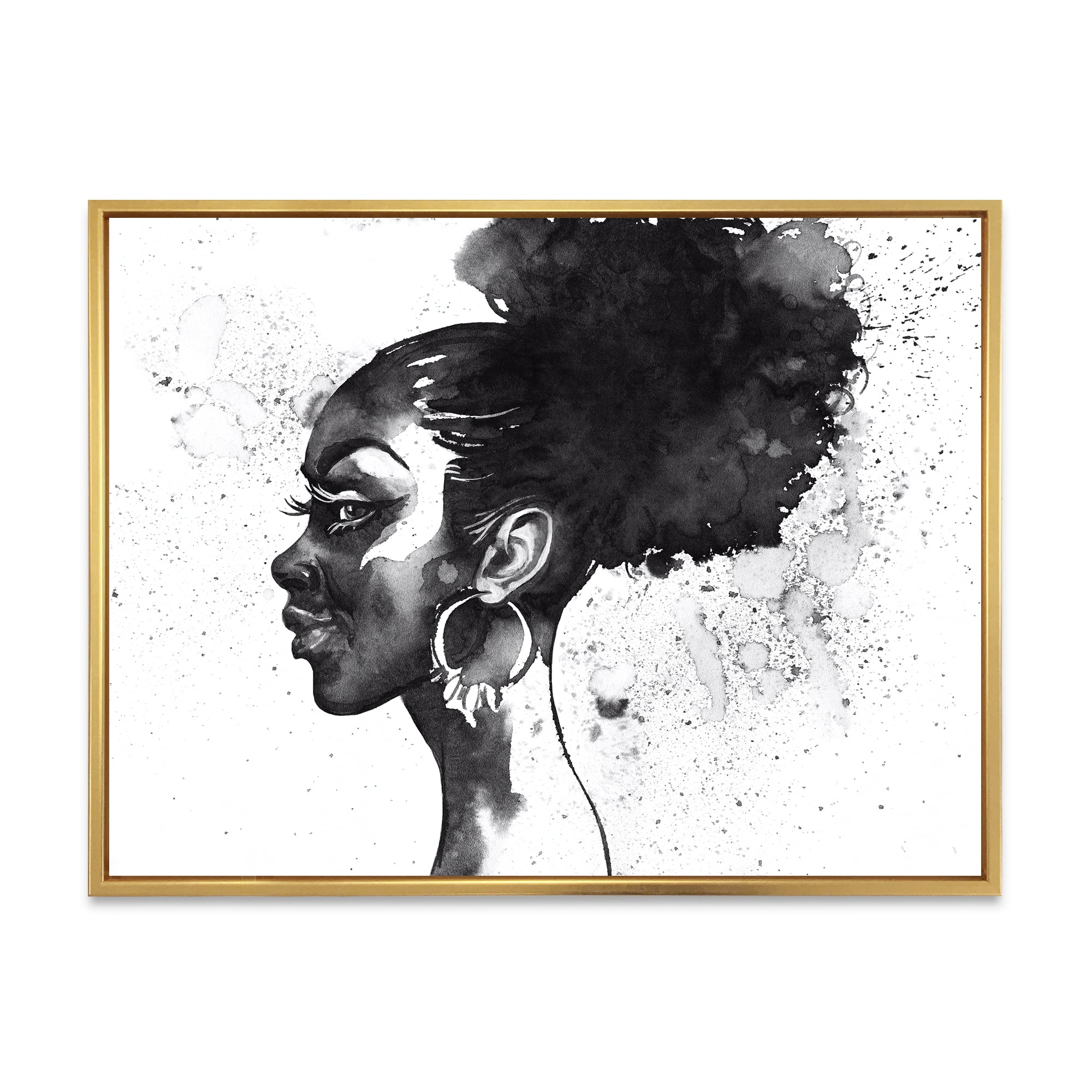 Designart 'Black and White Portrait of African American Woman I' Modern Framed Canvas Wall Art Print