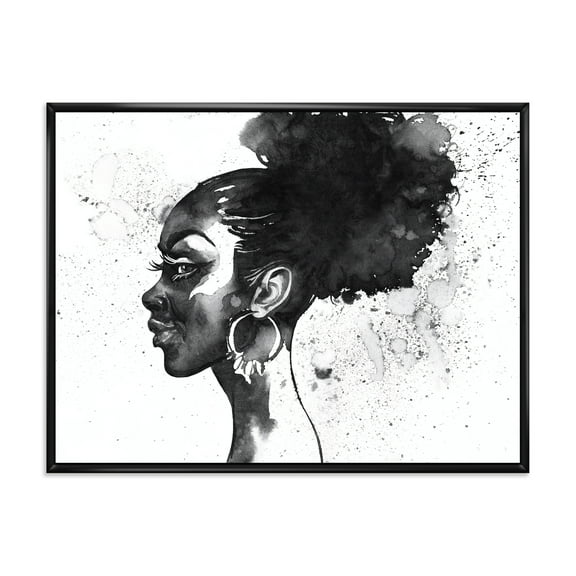 Designart 'Black and White Portrait of African American Woman I' Modern Framed Canvas Wall Art Print