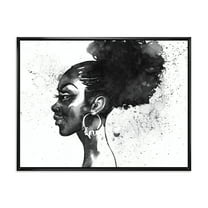 Designart 'Black and White Portrait of African American Woman I' Modern Framed Canvas Wall Art Print